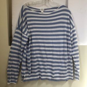 Caslon Cotton Oversized Striped Lightweight Sweater Crew Neck Slit Soft Coastal